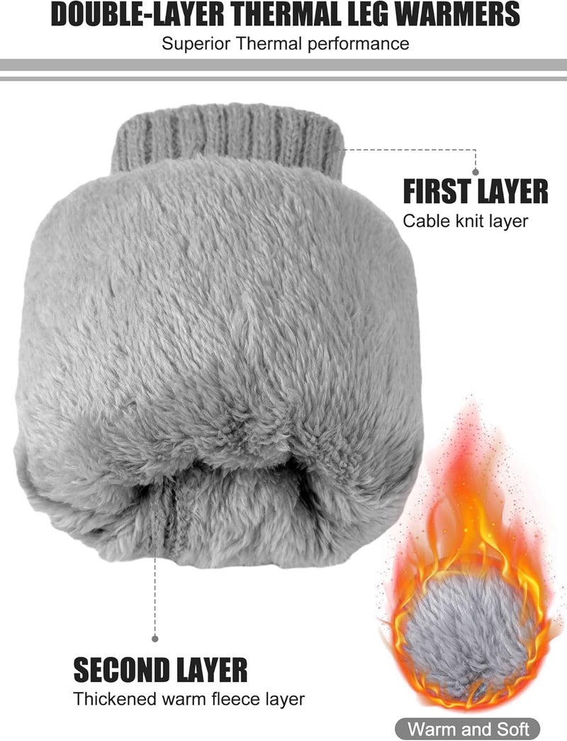 Chuarry 4 Pairs Women's Fleece Lined Leg Warmers Fuzzy Knit Double Layer Leg Warmer Long Boot Socks for Skating Daily Wear - Image 3